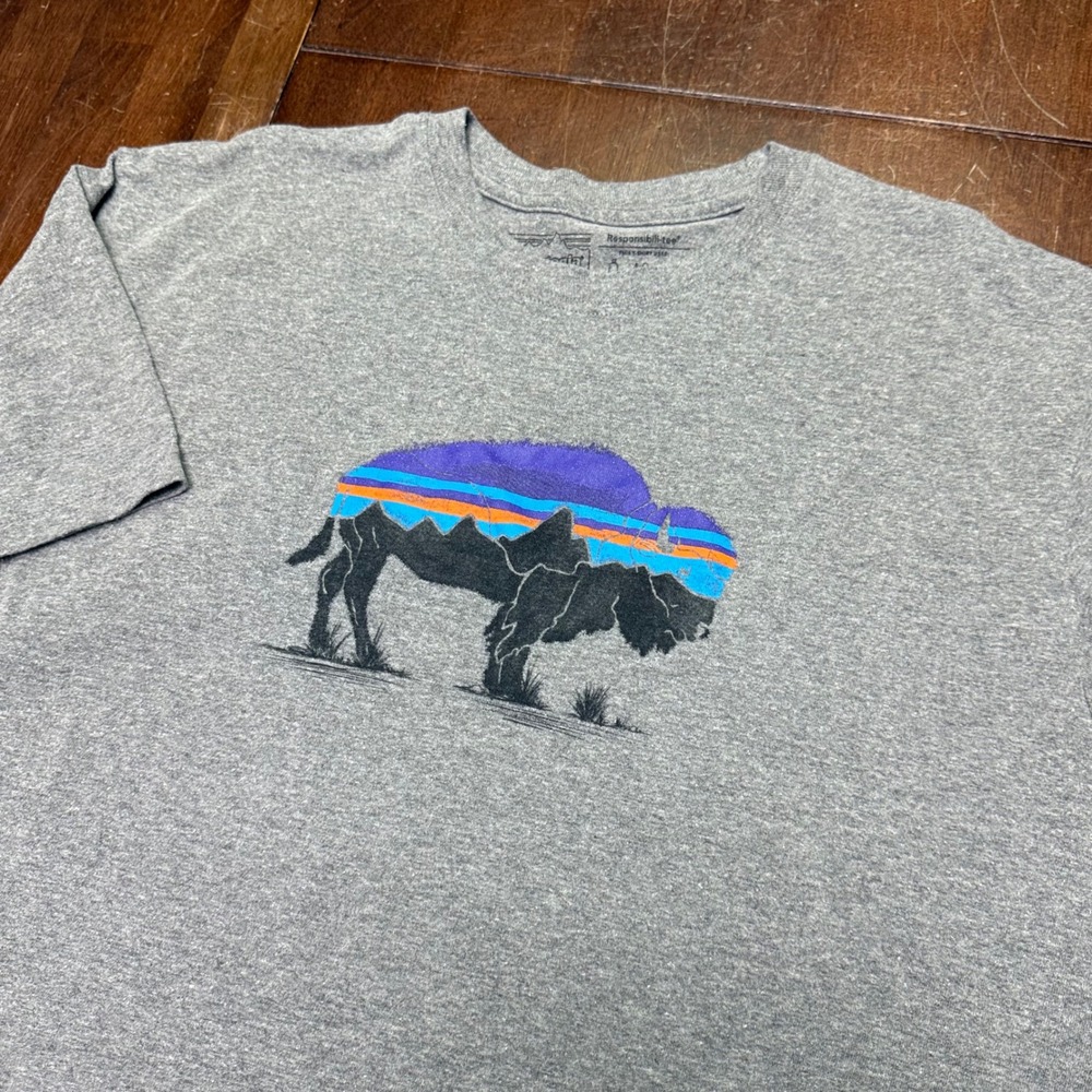 Patagonia T-Shirt Men Large Gray Bison Fitz Roy Graphic Responsibili-Tee 39371